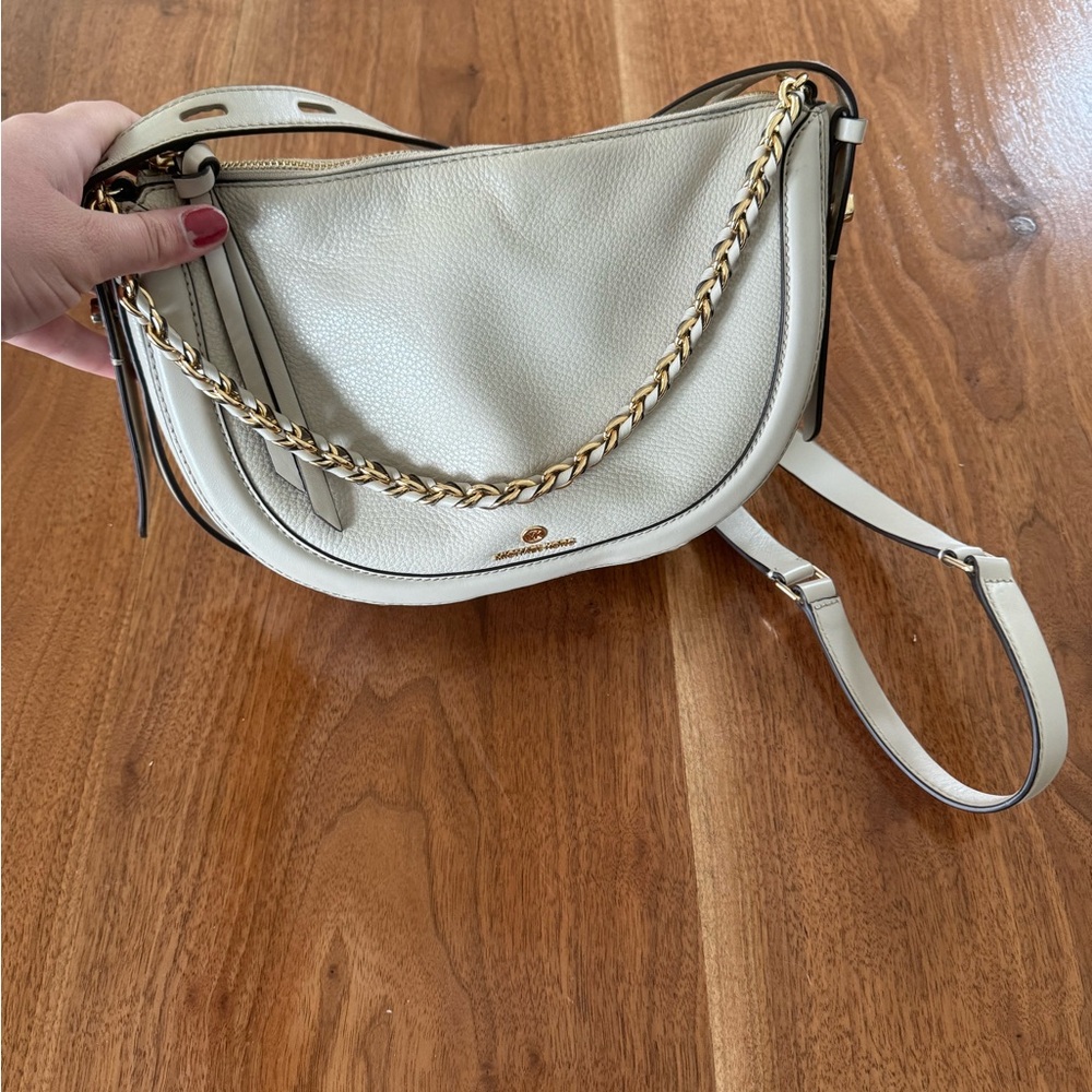Michael Kord Elegant Cream Leather Shoulder Bag